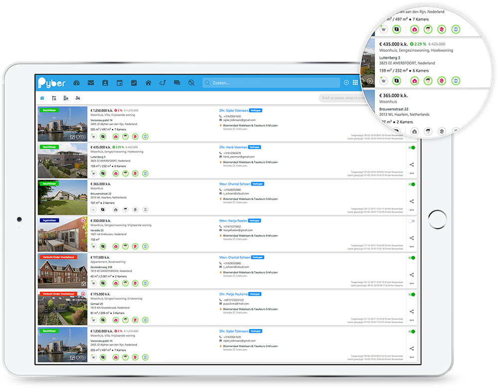 Pyber crm - makelaarssoftware - huizen websites koppeling funda jaap huislijn domcas