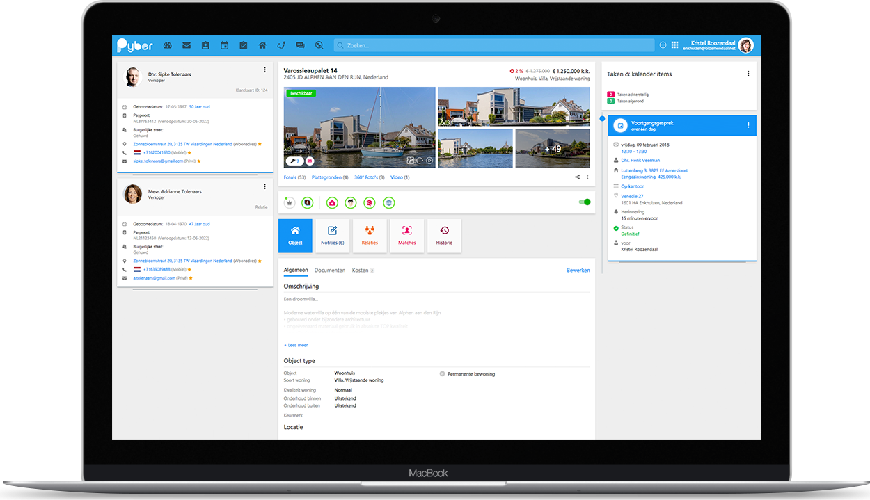 Pyber crm - makelaarssoftware - object pagina